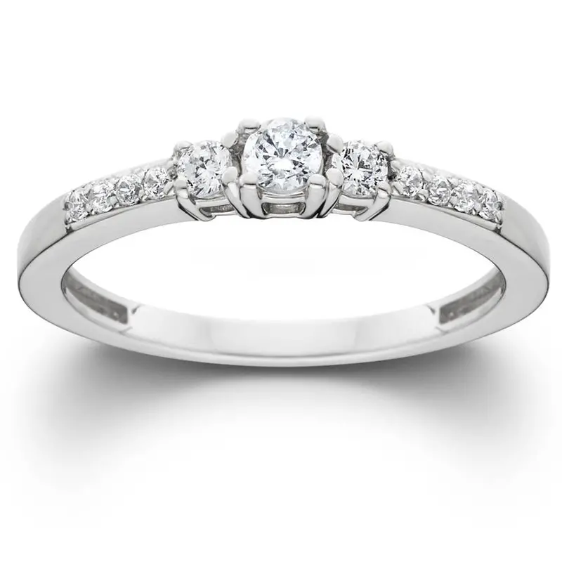 1/3Ct Three Stone Round Diamond Engagement Ring 14K White Gold Size Selectable 1