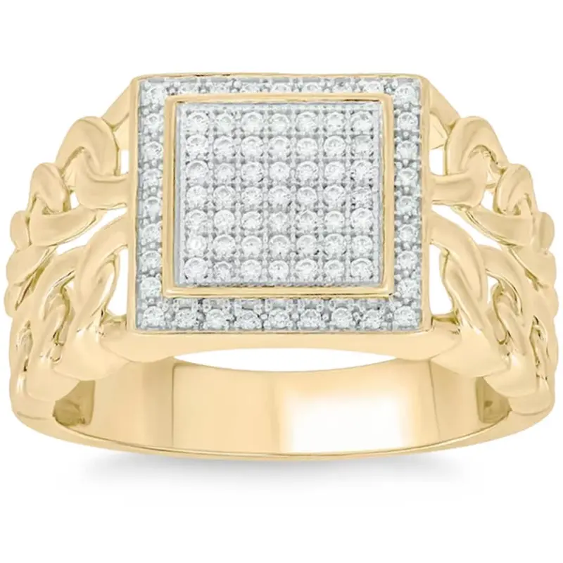 1/3Ct Tw Diamond Men's Chain Cuban Link Ring 10K Yellow Gold 9Mm Wide 1