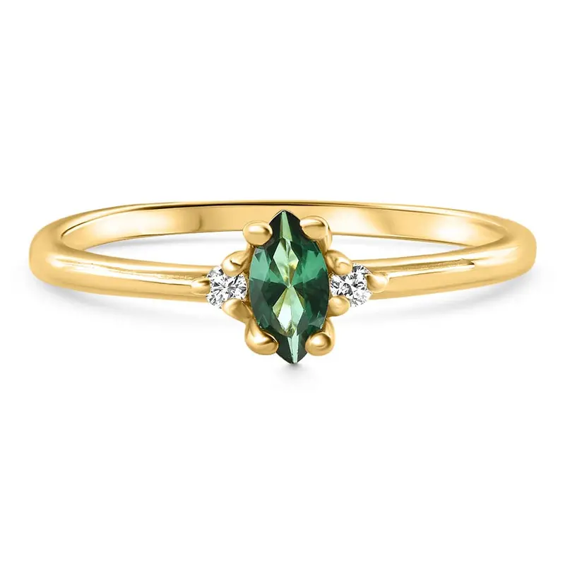 1/3Ct Tw Marquise Emerald & Diamond Ring 10K Gold Lab Grown 1