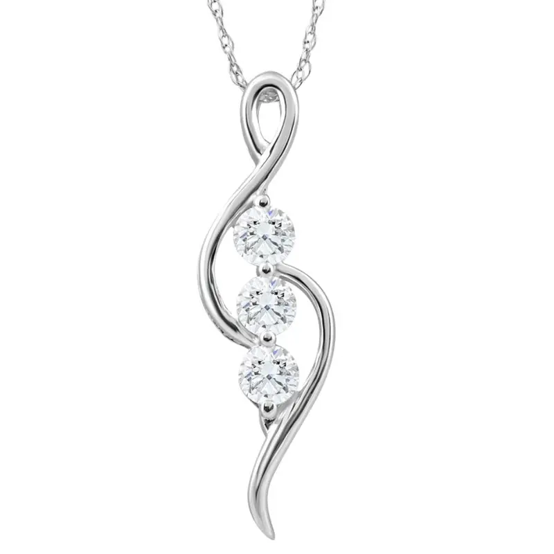 1/3Ct Tw Three Stone Diamond Pendant 10K White Gold Women's Necklace 23Mm Tall 1