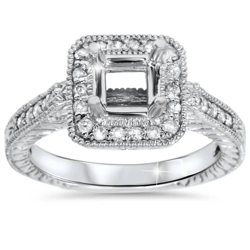 1/3Ct Vintage Princess Cut Engagement Ring Setting 14K White Gold Size Selectable 1