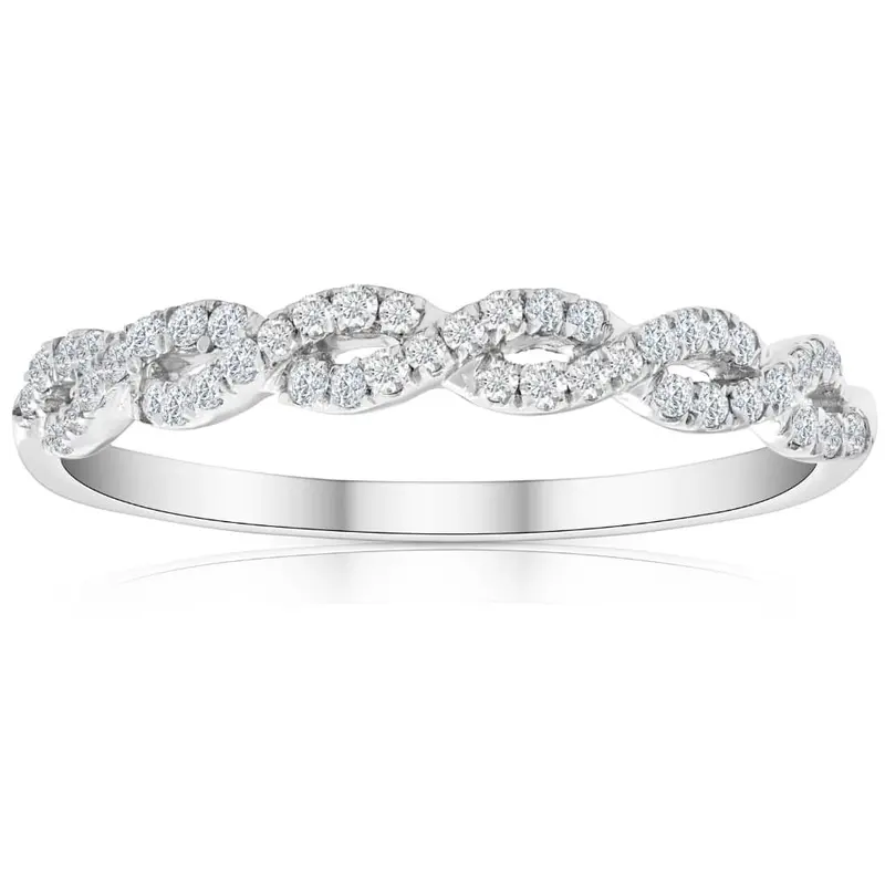 1/4 Carat (Ctw) Round White Diamond Ladies Swirl Wedding Ring 10K White Gold 1