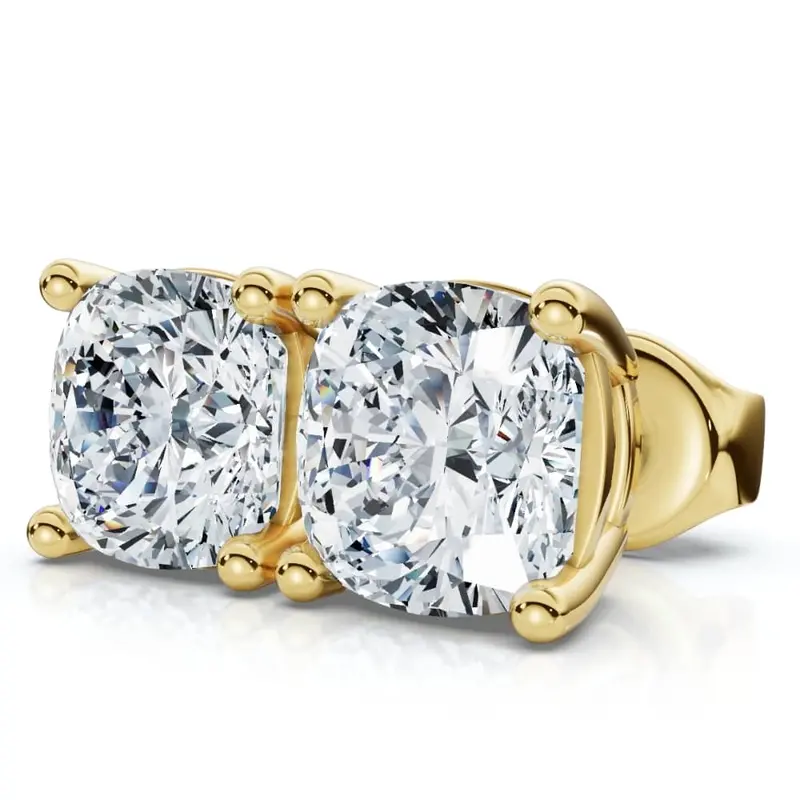 1 - 4 Carat Cushion Cut Diamond Studs 14K White Or Yellow Gold Lab Grown 1