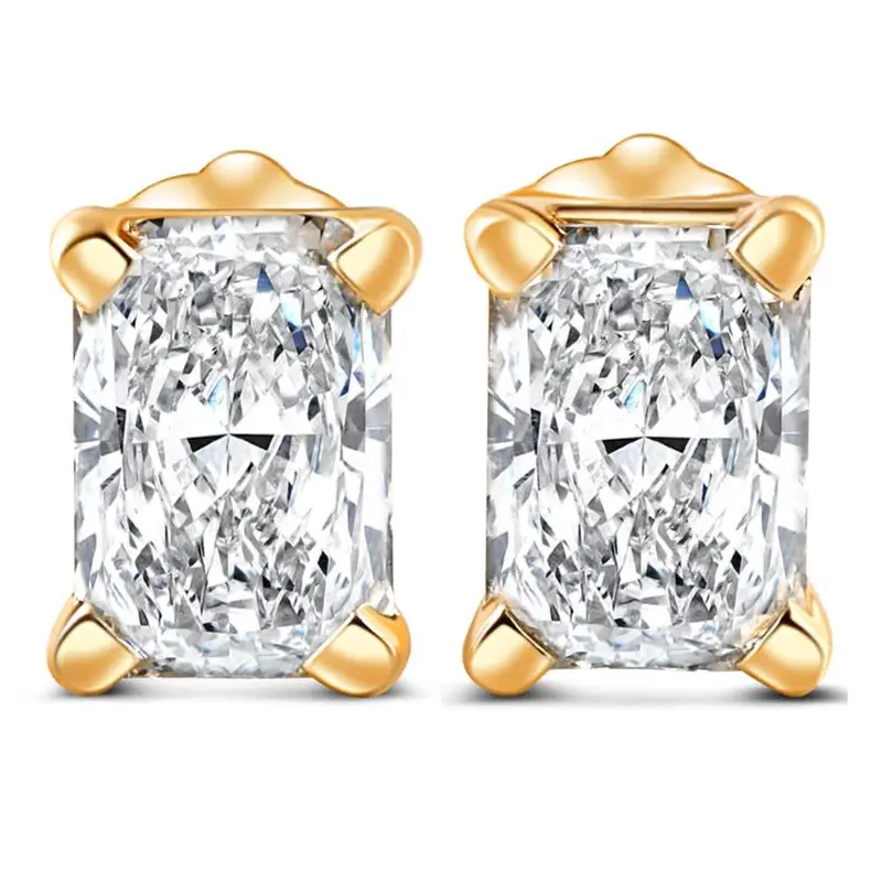 1 - 4 Carat Radiant Cut Diamond Studs 14K White Or Yellow Gold Lab Grown 1