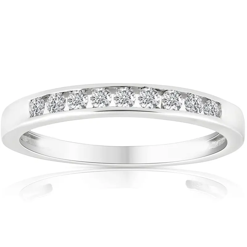 1/4 Ct Diamond Channel Set Wedding Ring 10K White Gold 1