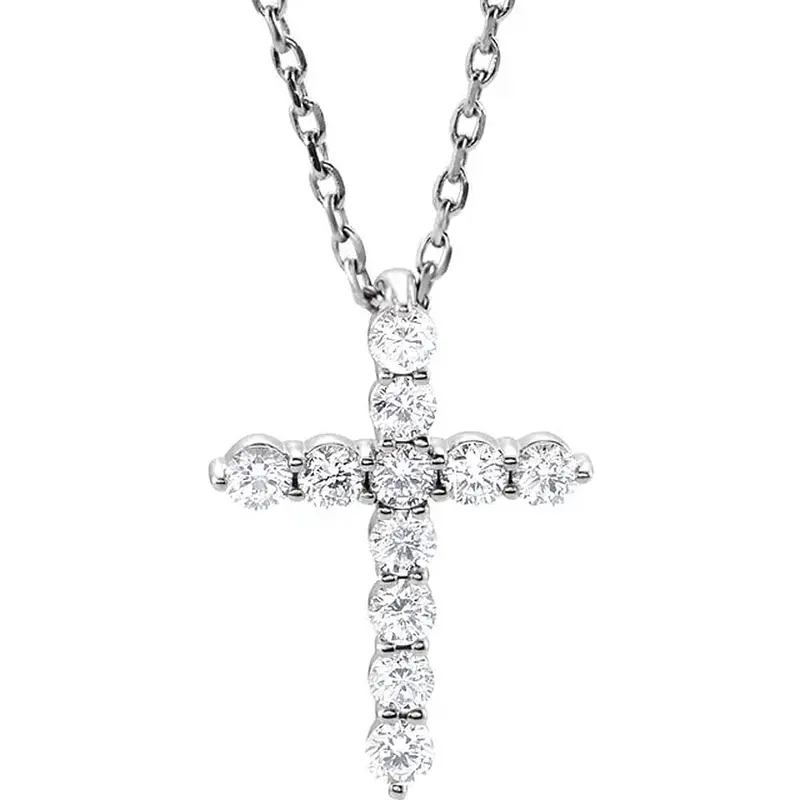 1/4 Ct Diamond Cross 14K White Gold Pendant Necklace 1