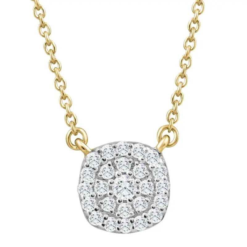 1/4 Ct Diamond Cushion Shape Pendant Lab Grown Yellow Gold Women's Necklace 1