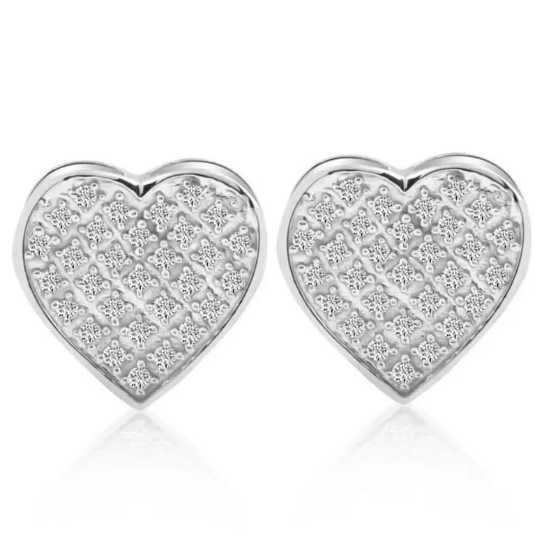 1/4 Ct Diamond Heart Studs Screw Back Earrings White Or Yellow Gold 10.5Mm Wide 1