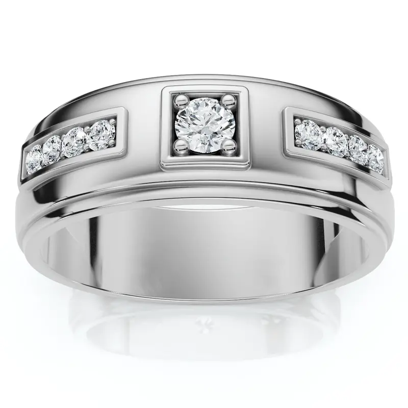 1/4 Ct Diamond Mens Wedding Band High Polished 7Mm Ring 1