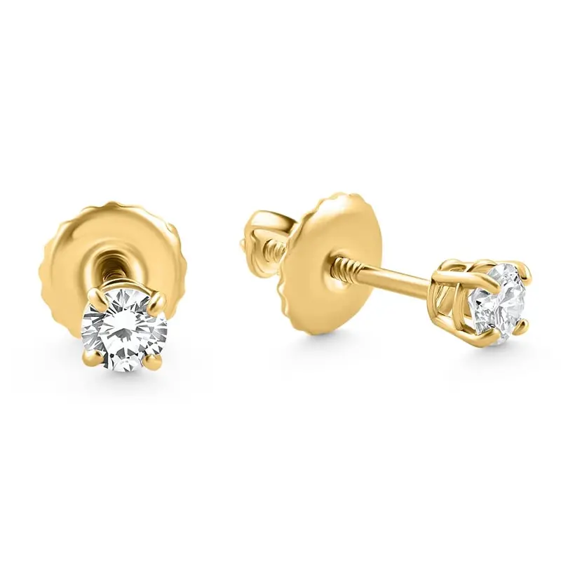 1/4 Ct Diamond Screw Back Studs 14K Yellow Gold Lab Grown Eco Friendly 1