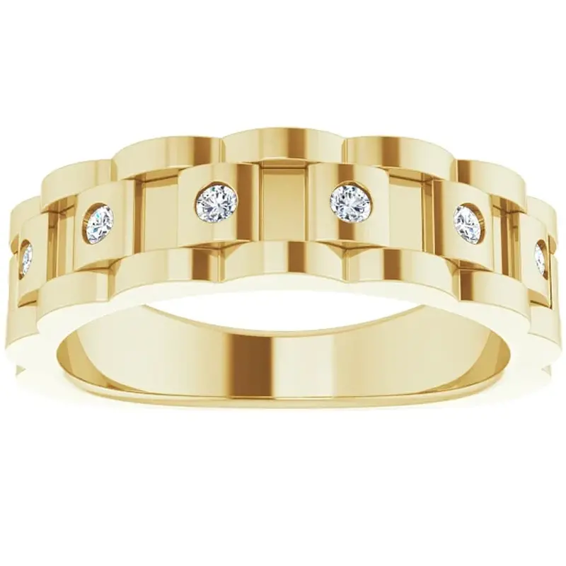 1/4 Ct Mens Diamond Wedding Ring Yellow Gold Chain Link Band 1