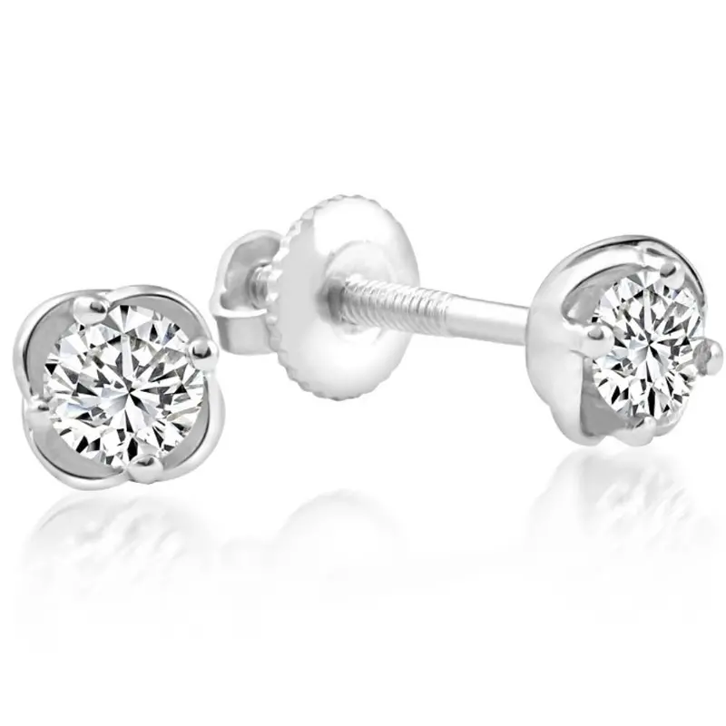 1/4 Ct T.W. Round Cut Natural Diamond Studs White Gold Screw Back Earrings 1