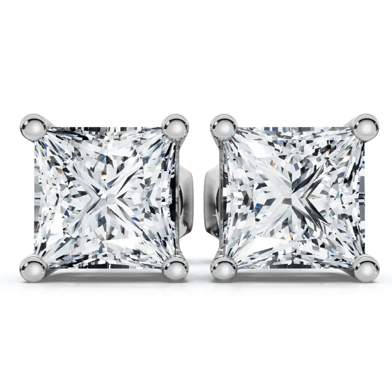 1 - 4 Ct Tw Princess Cut Diamond Studs In 14K Gold Earrings Lab Grown 1