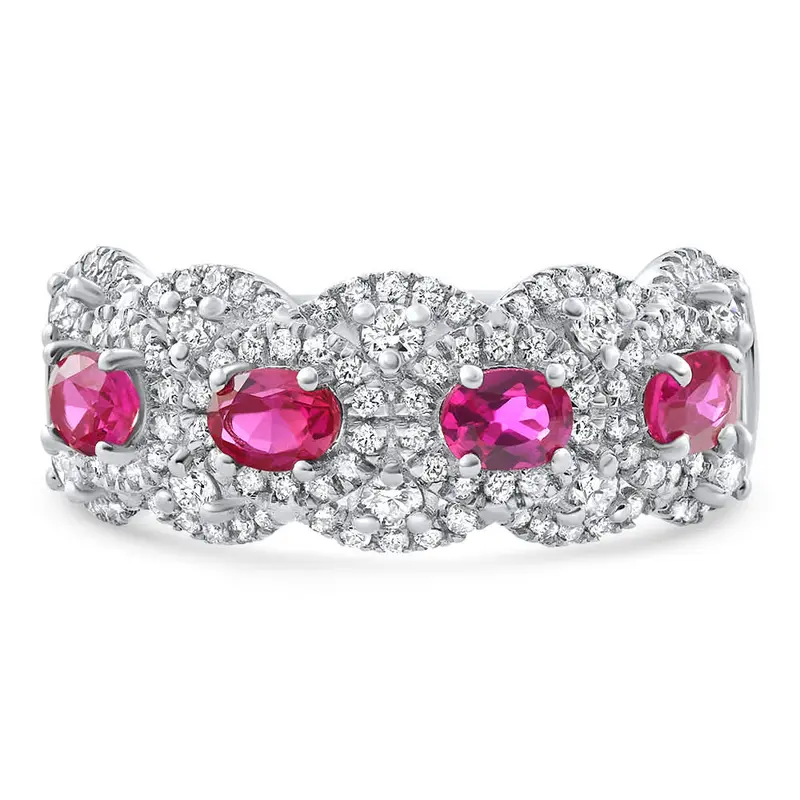 1.43Ct Ruby & Diamond Ring 10K White Gold Lab Grown Size: 7 1