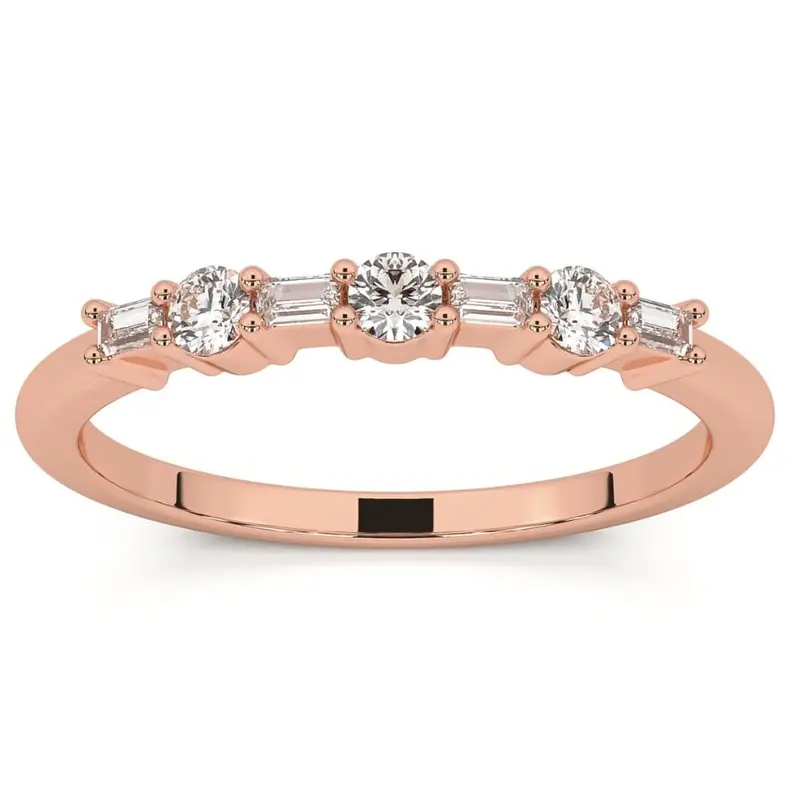 1/4Ct Baguette & Round Diamond Wedding Ring Stackable Band 14K Gold Lab Grown 1