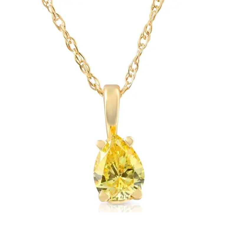 1/4Ct Canary Yellow Pear Diamond Lab Grown Pendant 14K Yellow Gold Necklace 1