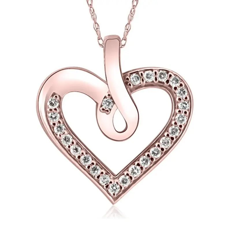 1/4Ct Diamond Curve Heart Shape Pendant Necklace In White, Yellow, Or Rose Gold 1
