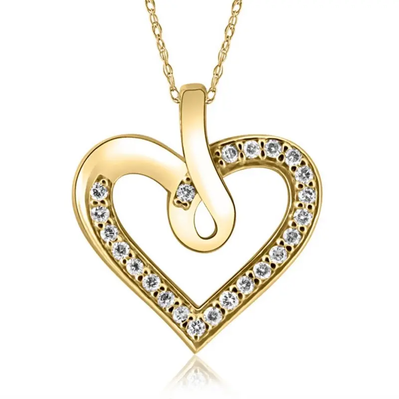 1/4Ct Diamond Curve Heart Shape Pendant Necklace In White, Yellow, Or Rose Gold 1