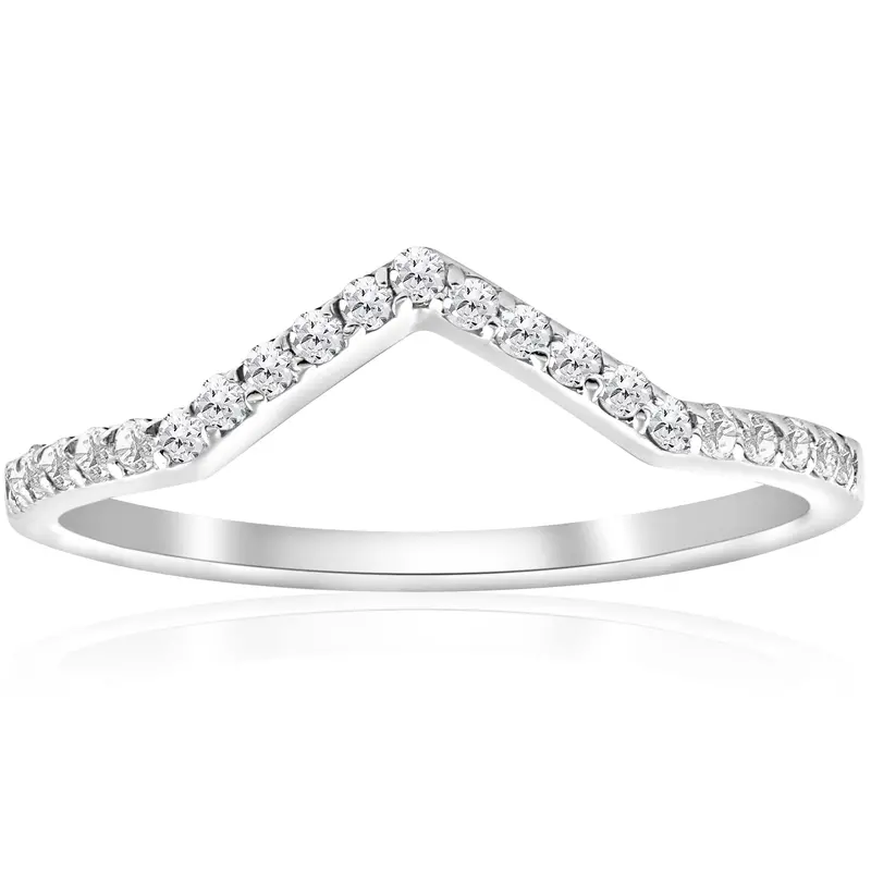 1/4Ct Diamond Curved V Shape Ring Stackable Wedding Band 10K White Gold 1