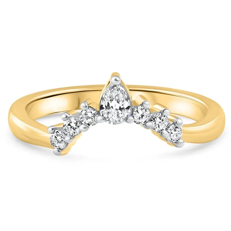 1/4Ct Diamond Curved Wedding Anniversary Engagement Guard Ring Gold Lab Grown 1