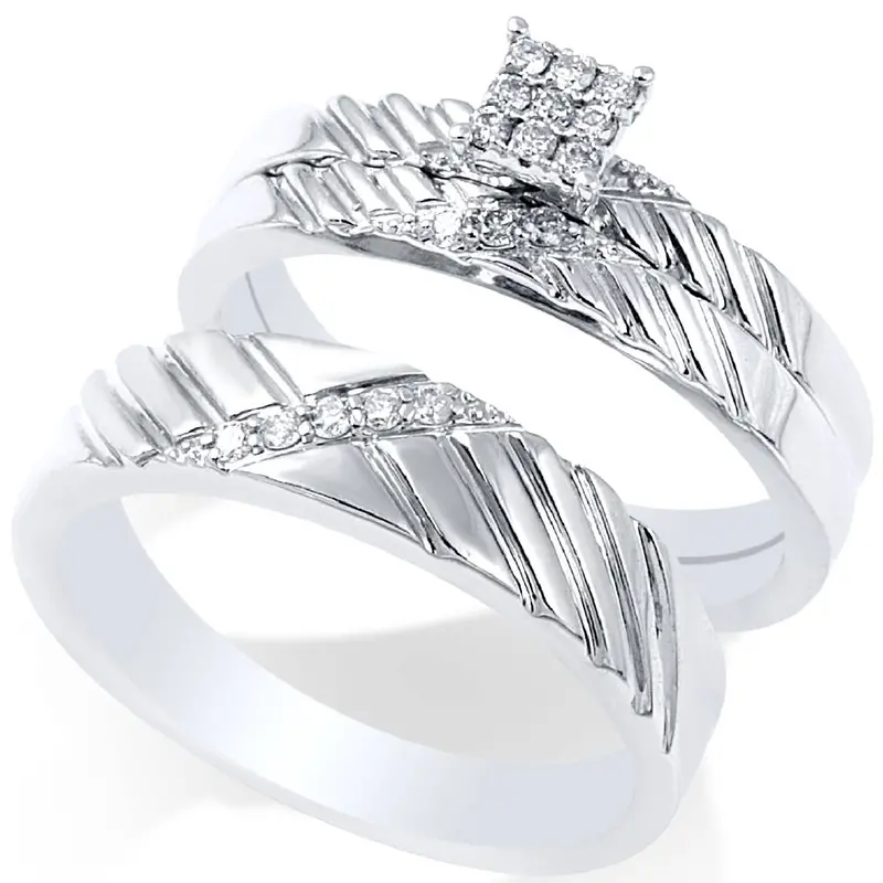 1/4Ct Diamond Engagement Matching Wedding Ring Set 14K White Gold Size Selectable 1