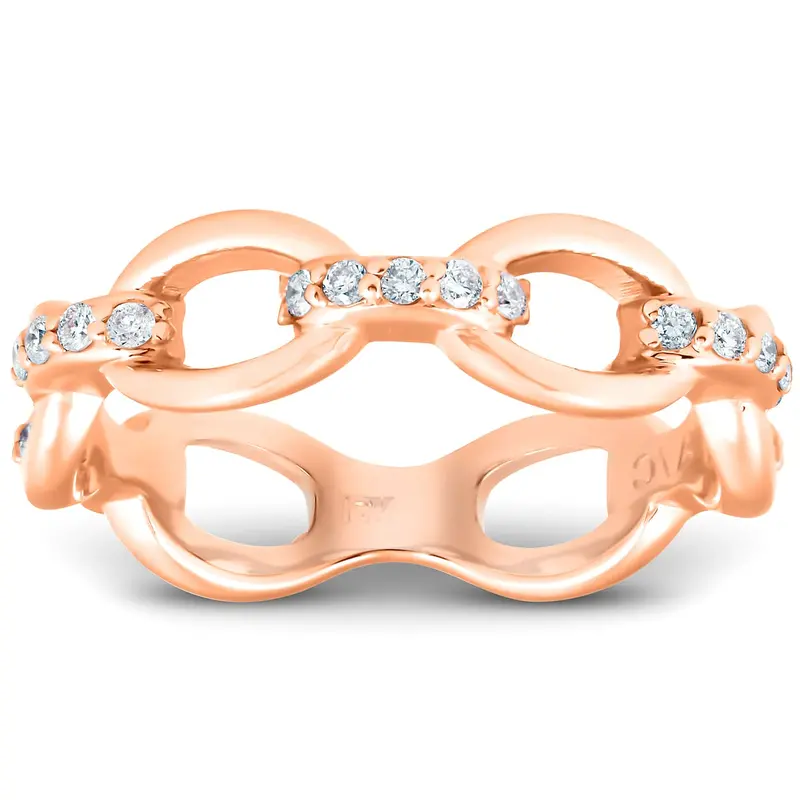 1/4Ct Diamond Link Fashion Ring Womens 14K Rose Gold Anniversary Band 1