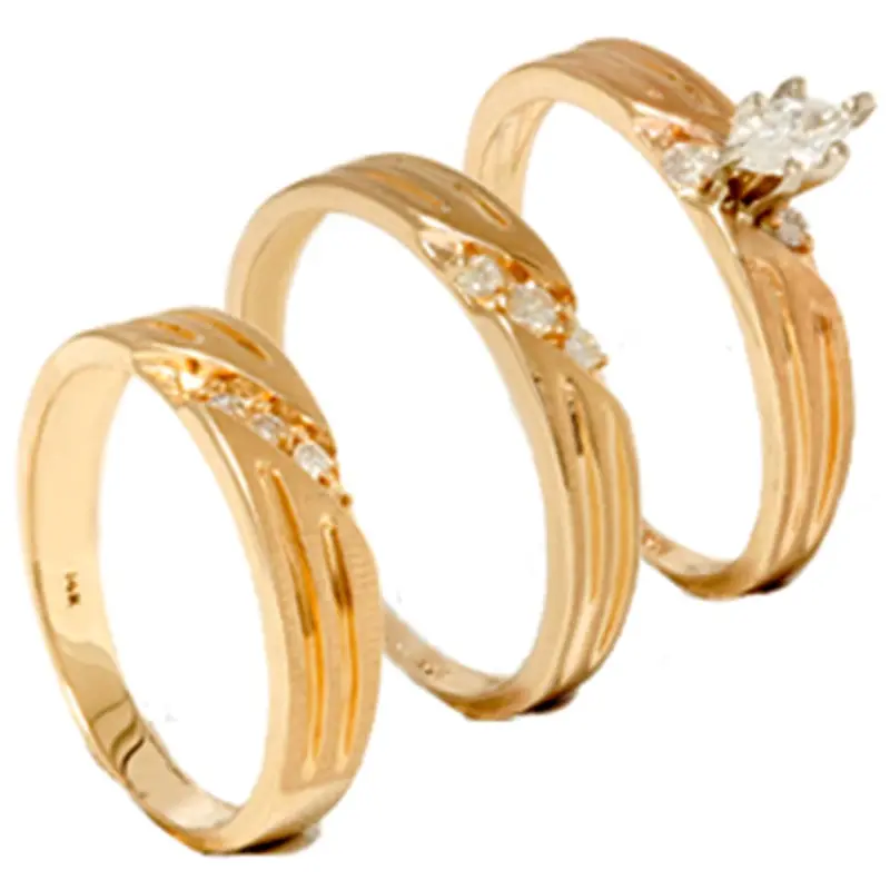 1/4Ct Diamond Matching Trio Wedding Ring Set 14K Gold Size Selectable 1