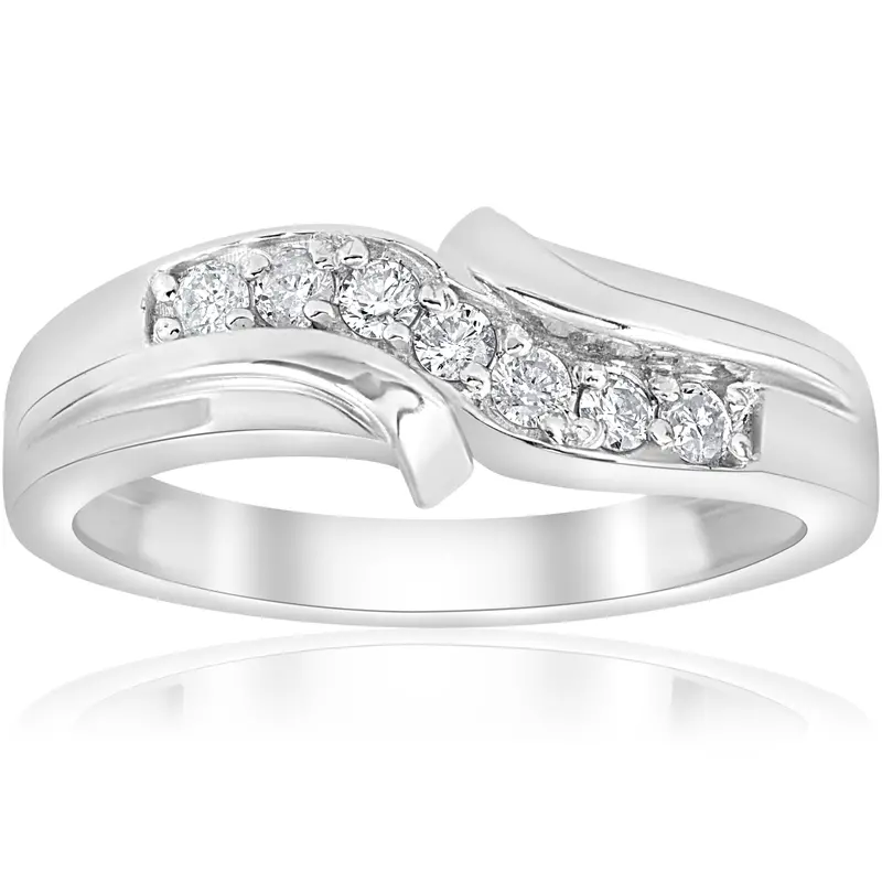 1/4Ct Diamond Mens Wedding Ring 10K White Gold 1