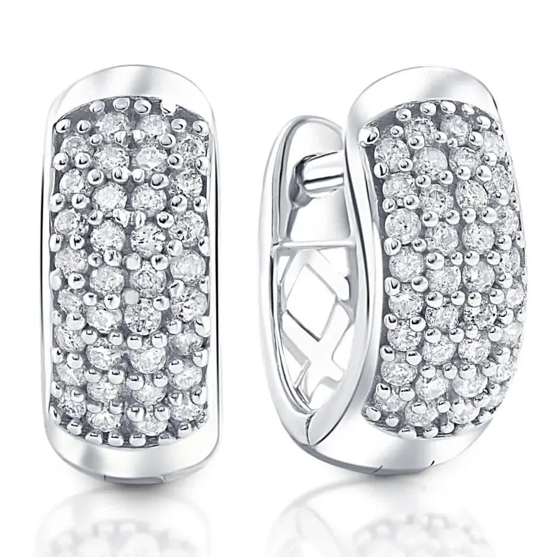 1/4Ct Diamond Pave Huggie Hoops Tiny Women's Earrings White Gold 1/3" Tall 1
