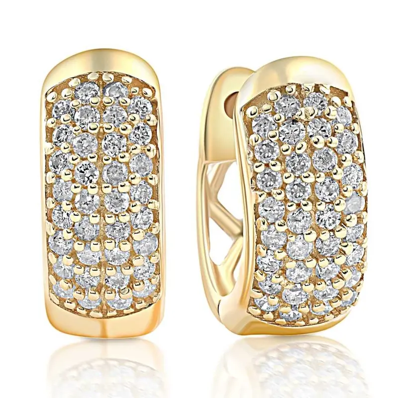 1/4Ct Diamond Pave Huggie Hoops Tiny Women's Earrings Yellow Gold 1/3" Tall 1