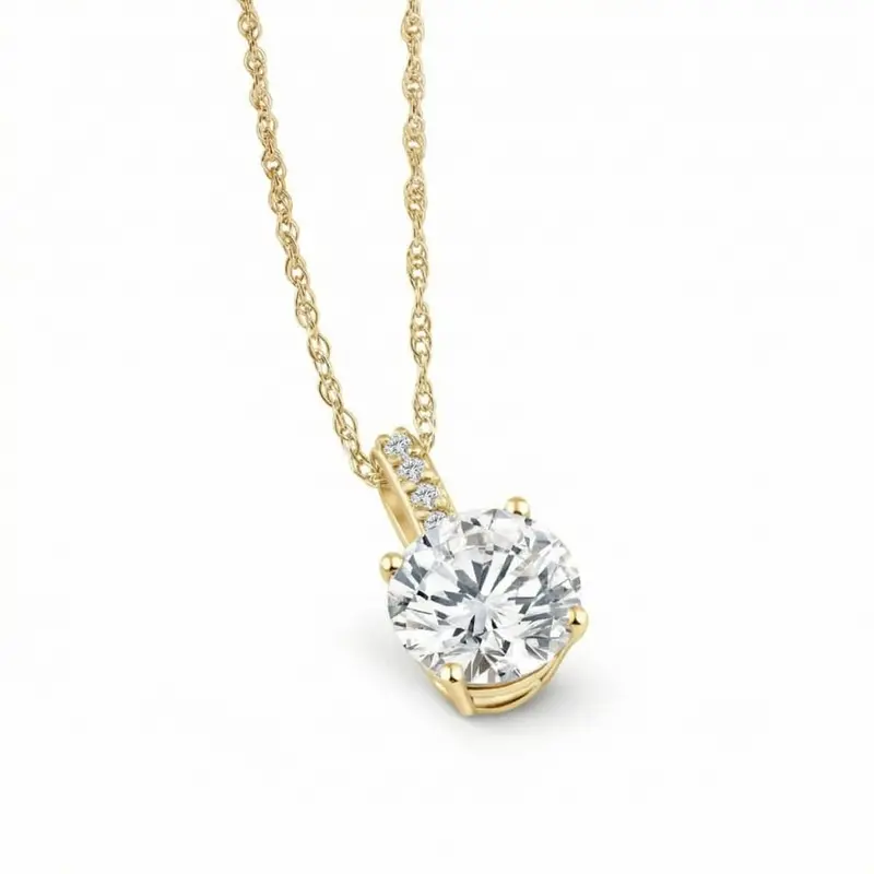 1 - 4Ct Diamond Solitaire Accent Pendant 14K Gold Womens 18" Ncecklace Lab Grown 1