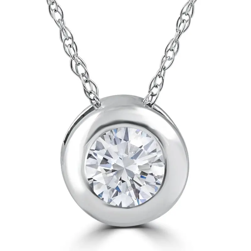 1/4Ct Diamond Solitaire Pendant Women's 14K White Gold Bezel Pendant Lab Grown 1