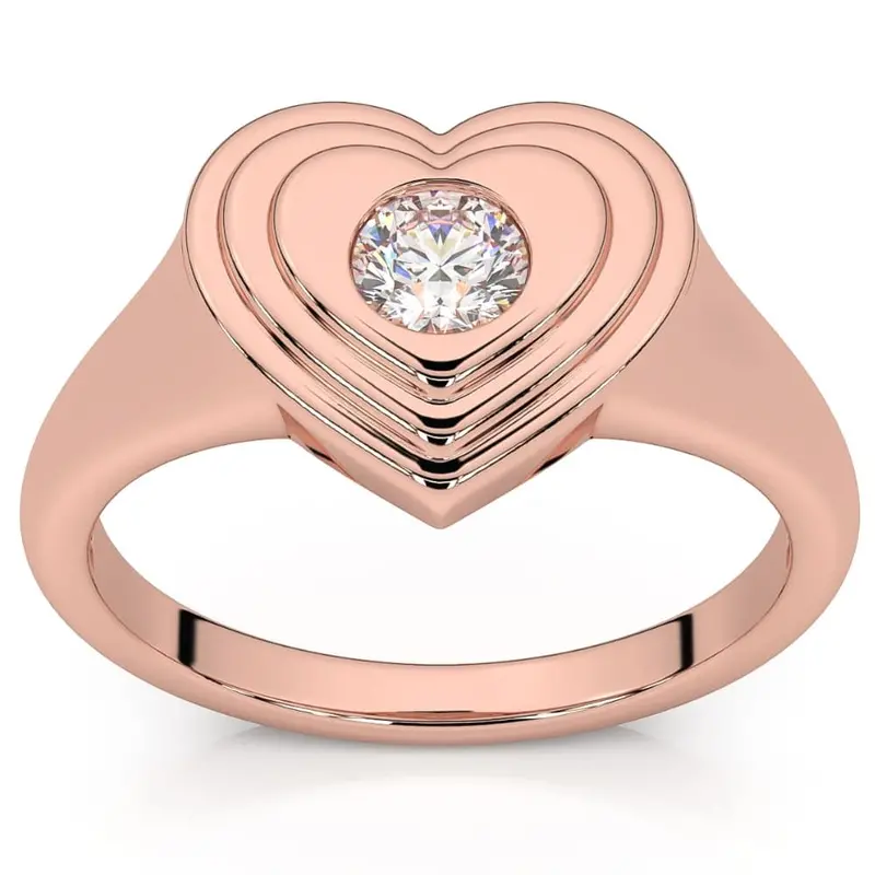 1/4Ct Diamond Solitaire Women's Sweetheart Signet Heart Ring 14K Gold Lab Grown 1