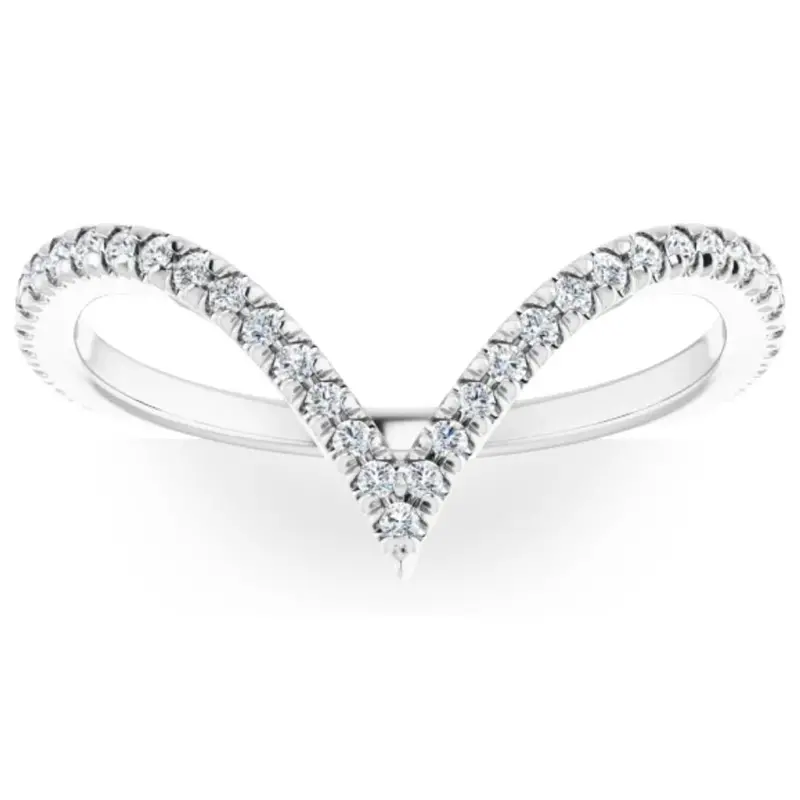 1/4Ct Diamond V Shape Ring Contour Stackable Band In White, Yellow, Or Rose Gold 1