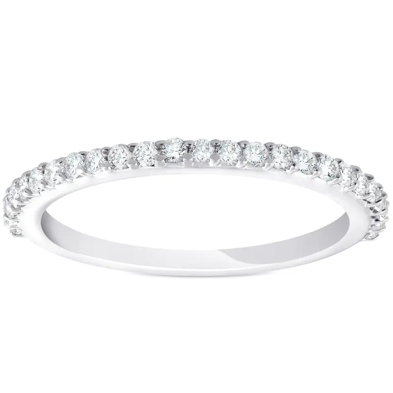 1/4Ct Diamond Wedding Ring 14K White Gold Stackable Womens Anniversary Band 1