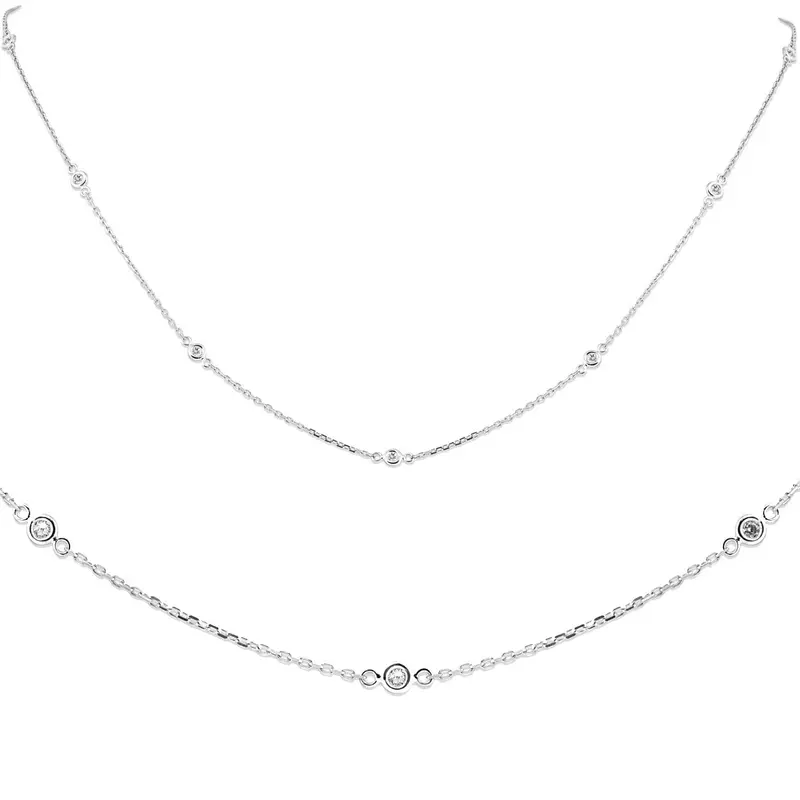 1/4Ct Diamonds Bezel Station Necklace 18" 14K White Gold Womens 1
