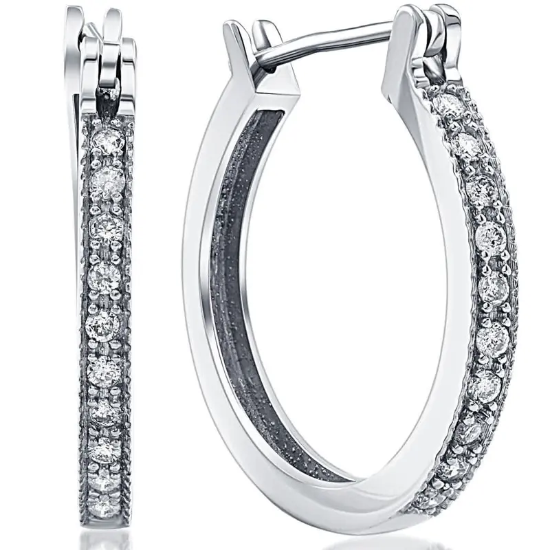 1/4Ct Diamonds Hoops Milgrained 14K White Gold 1