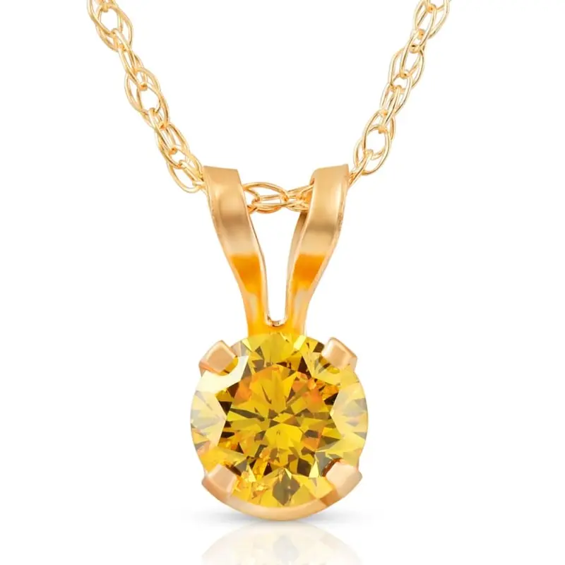 1/4Ct Fancy Canary Yellow Diamond Lab Grown Pendant 14K Yellow Gold Necklace 1
