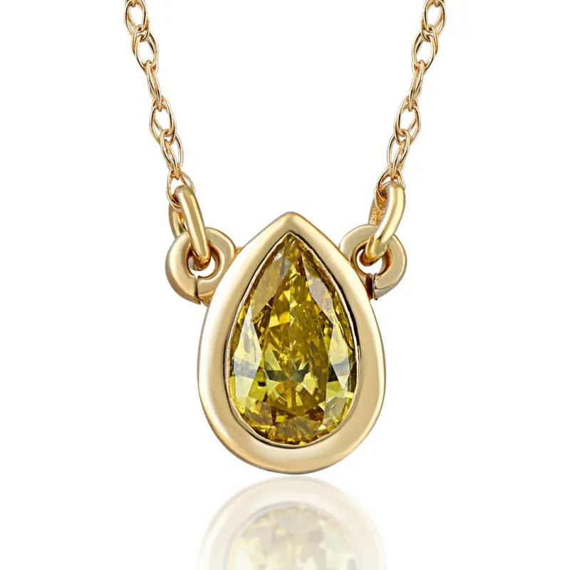 1/4Ct Fancy Yellow Pear Solitaire Diamond Necklace Yellow Gold Lab Grown Pendant 1