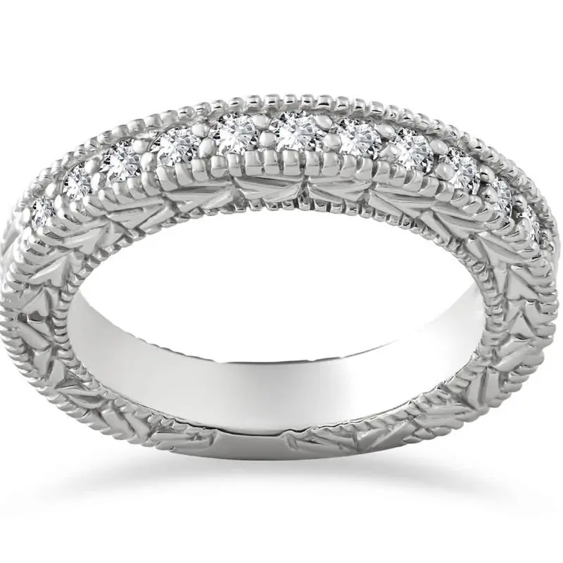 1/4Ct Lab Grown Diamond Vintage Wedding Ring 14K White Gold Size Selectable 1