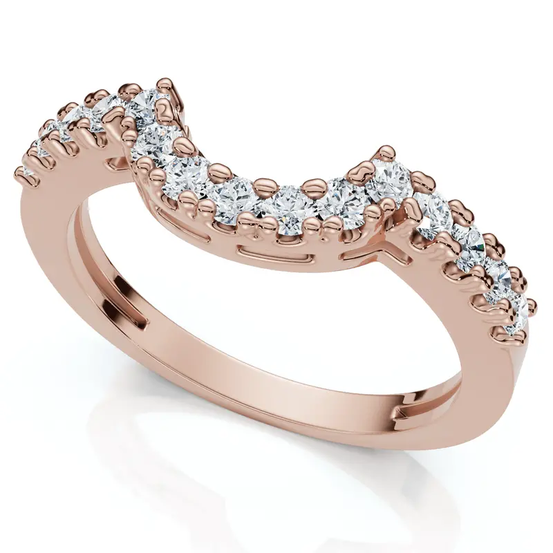 1/4Ct Notched Diamond Guard Anniversary Ring 14K Gold Lab Grown 1