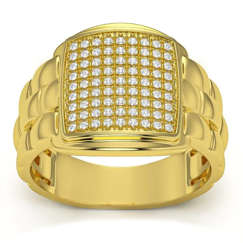 1/4Ct Pave Diamond Men's Wide Ring Lab Grown In White, Yellow, Or Rose Gold 1