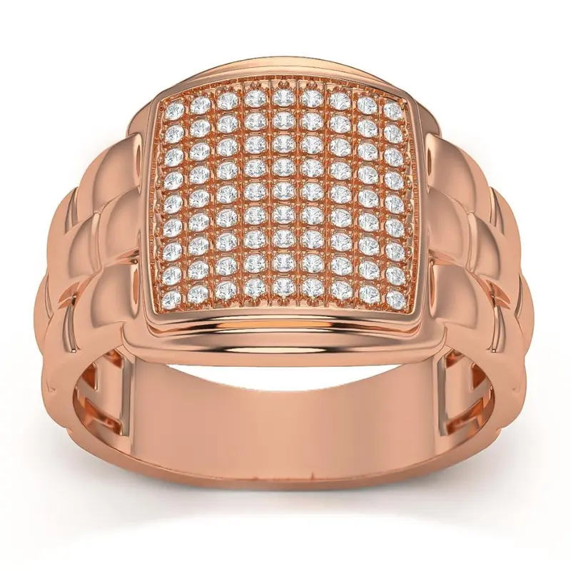 1/4Ct Pave Diamond Men's Wide Ring Lab Grown In White, Yellow, Or Rose Gold 1