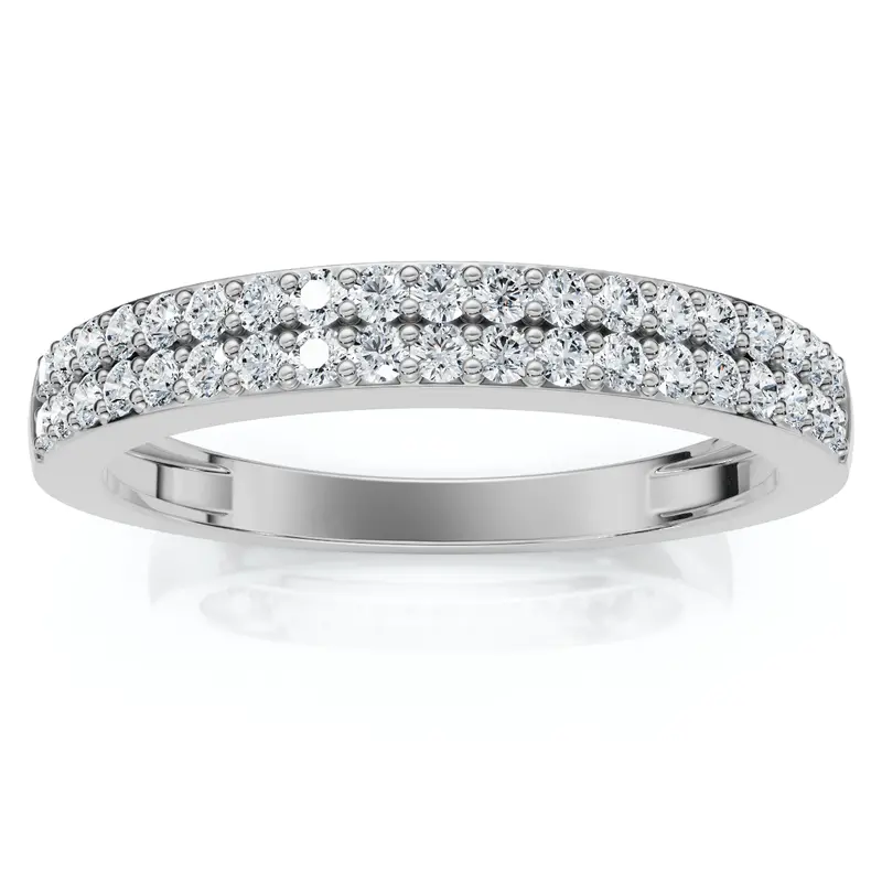 1/4Ct Pave Double Row Wedding Ring Stackable Band 10K Gold Lab Grown 1
