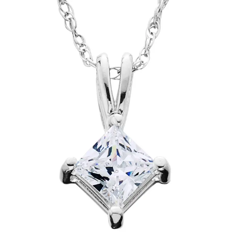 1/4Ct Princess Cut Solitaire Diamond Pendant 14K White Gold 1