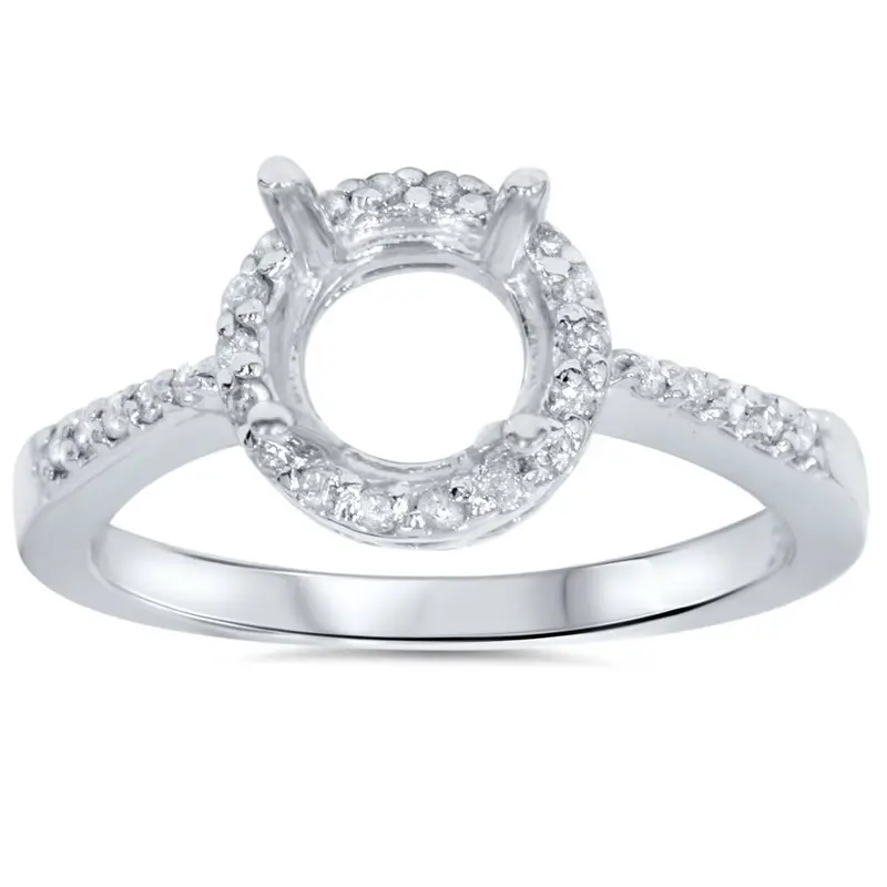 1/4Ct Round Pave Diamond Halo Engagement Ring 14K Mount Setting Mounting Vintage Size Selectable 1