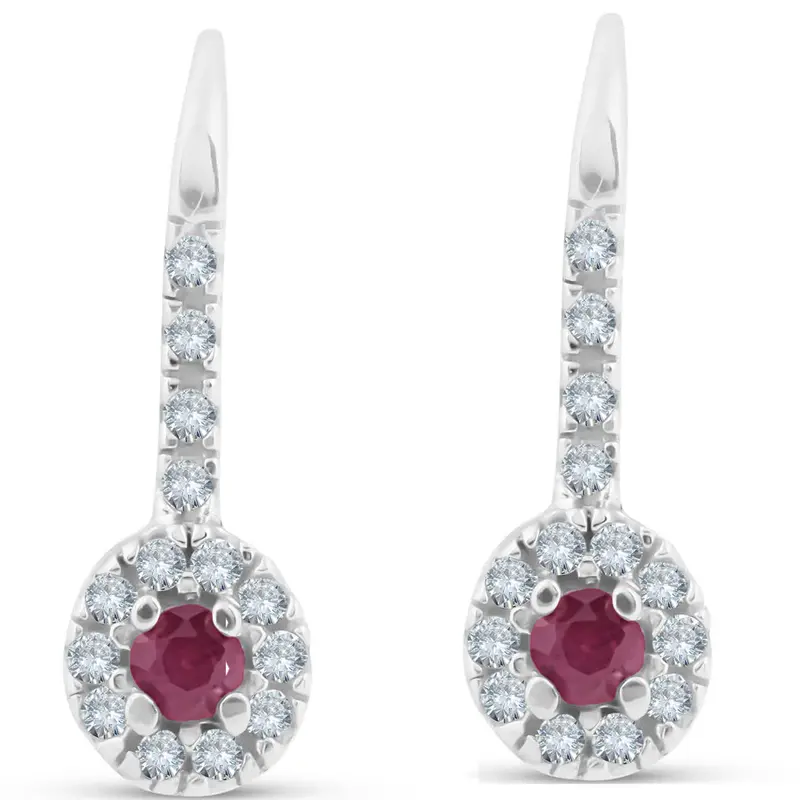 1/4Ct Ruby & Diamond Drop White Gold Earrings 14K White Gold 1