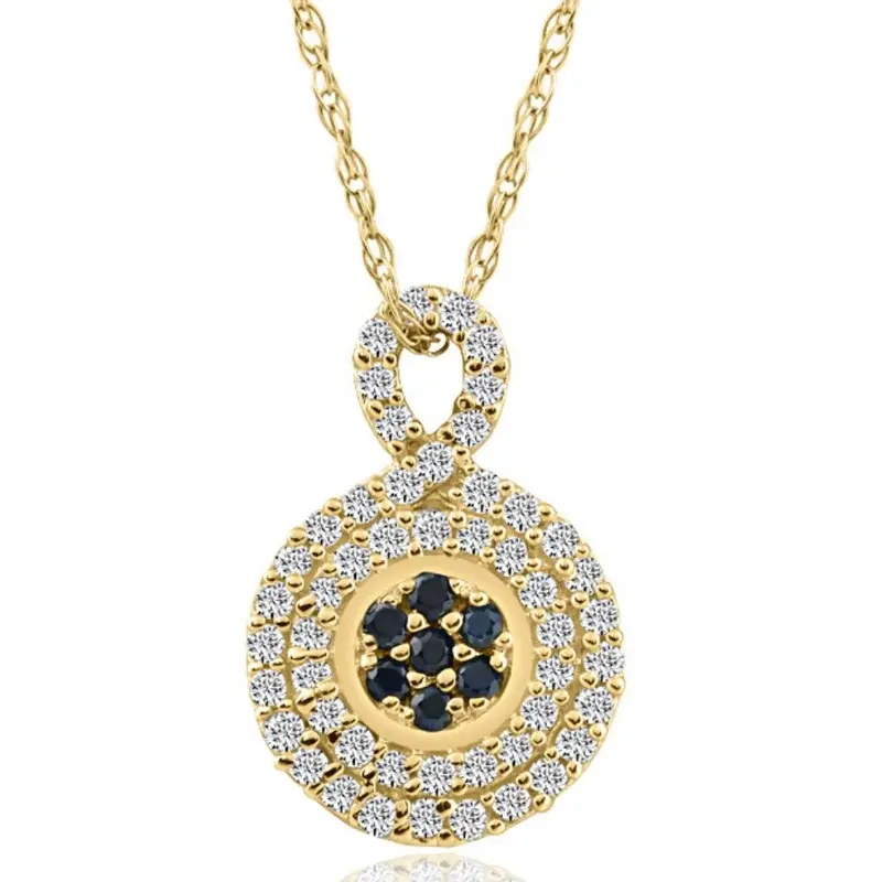 1/4Ct Sapphire & Natural Diamond Pendant Necklace In White Or Yellow Gold 1/2" 1