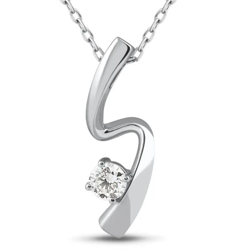 1/4Ct Solitaire Diamond 14K White Gold Freeform Pendant & Chain Womens Jewelry 1
