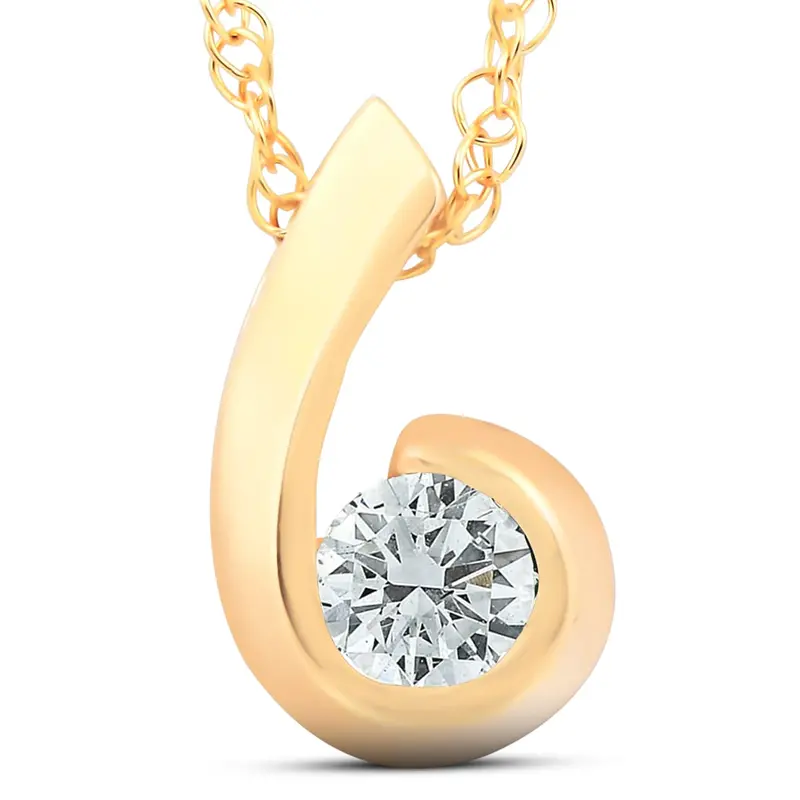1/4Ct Solitaire Round Diamond Pendant 10K Yellow Gold 1